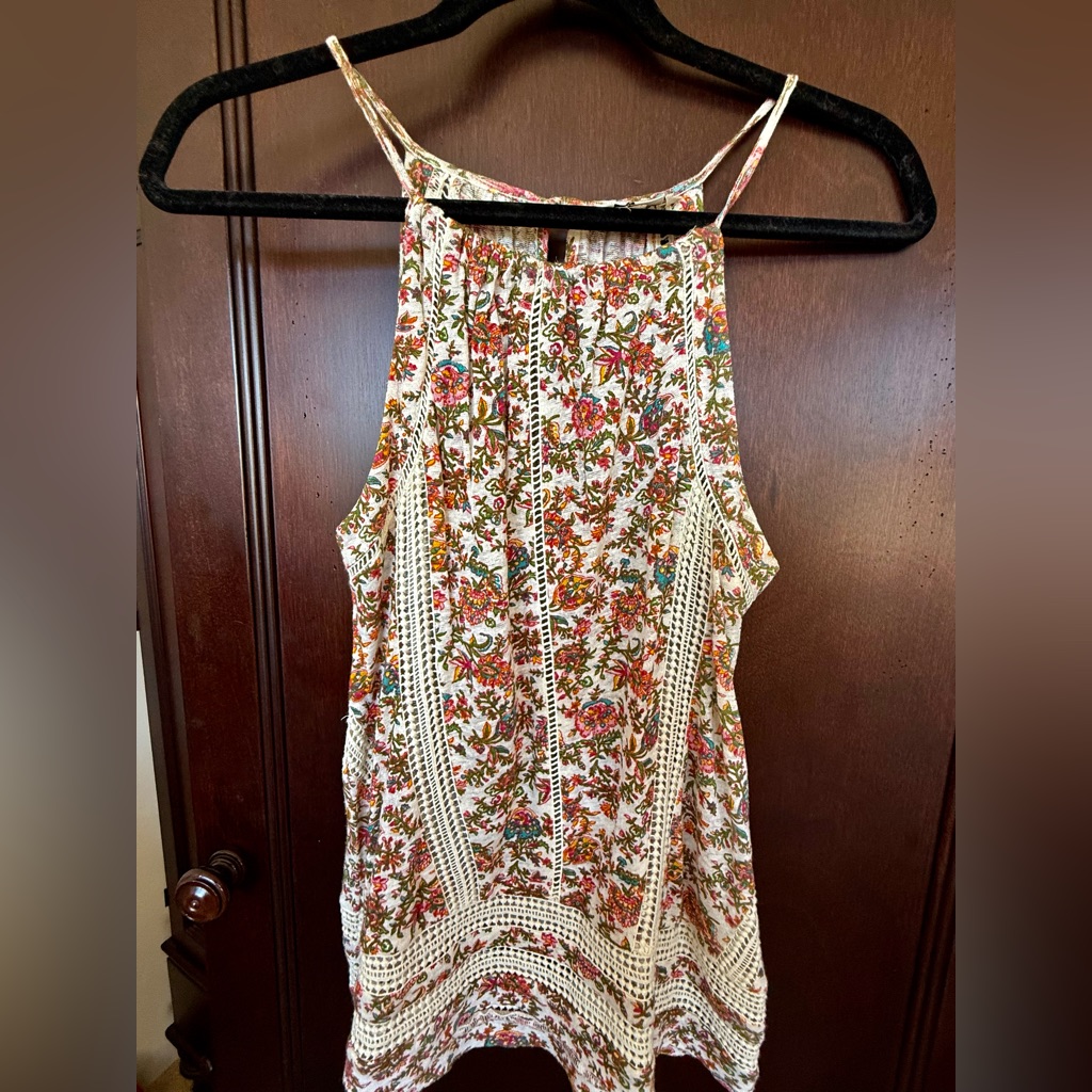 Lucky Brand Boho Floral Embroidered Sleeveless Top
